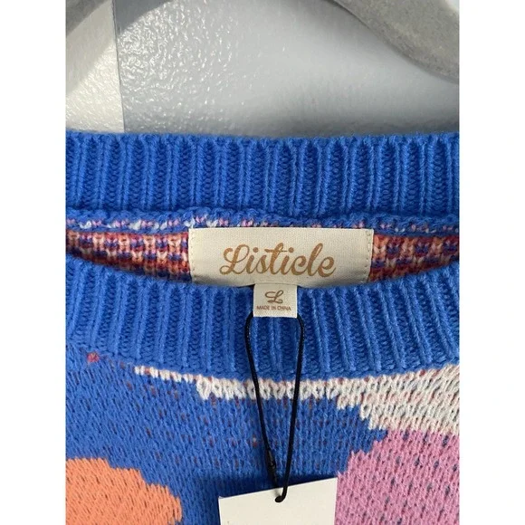 NWT! Listicle Striped Knit Sweater Multicolor Boho Pullover Womens L Art to Wear - Picture 3 of 6